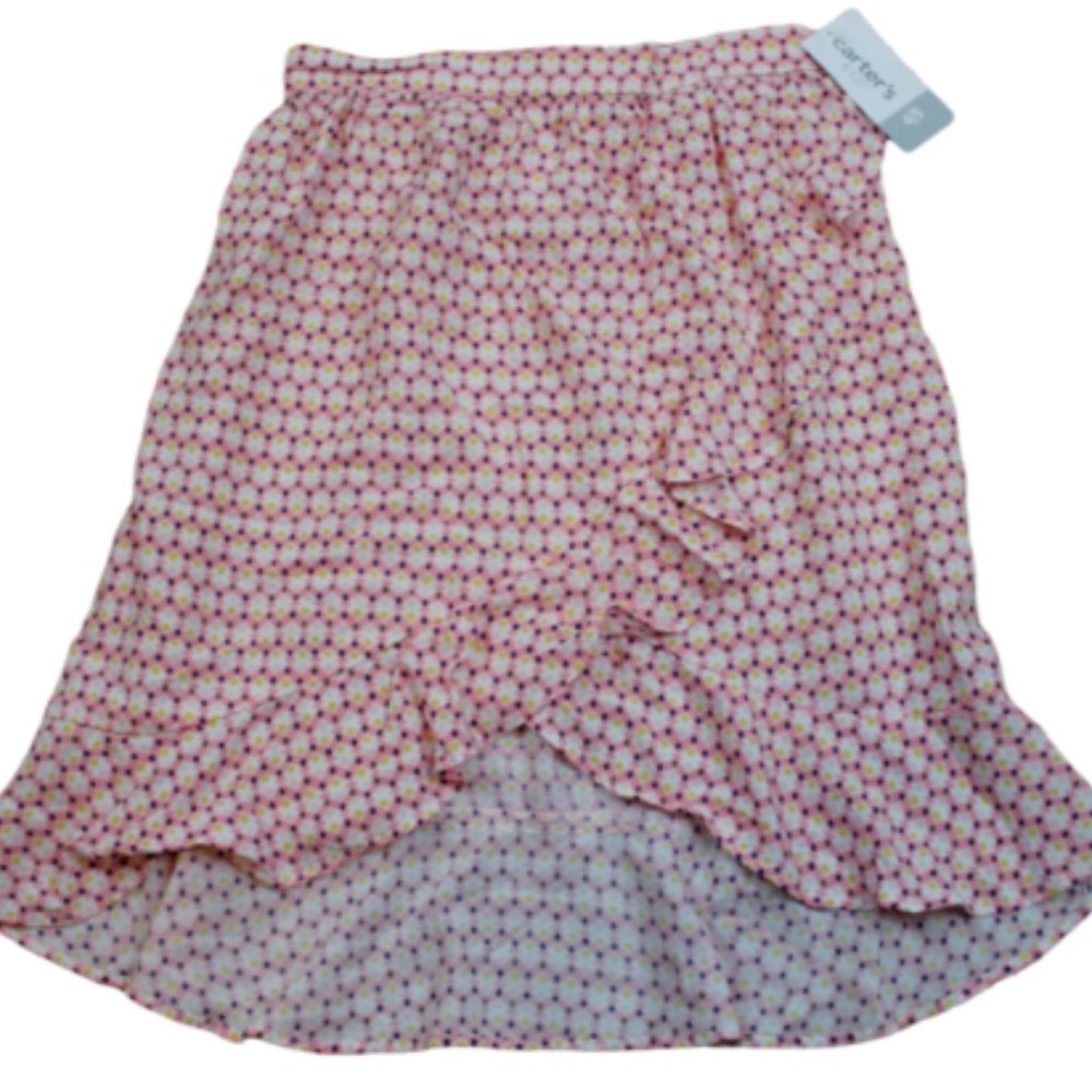 Carter's Pink Ruffle Geometric Print High Low Ruffle Skirt Girls Size 4 5 NWT